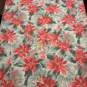 Vintage Christmas Tablecloth 56x104 Poinsettia Pinecone 100% Cotton